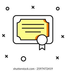 Filled outline Certificate template icon isolated on white background. Achievement, award, degree, grant, diploma concepts. Flat filled outline style with shadow. Vector