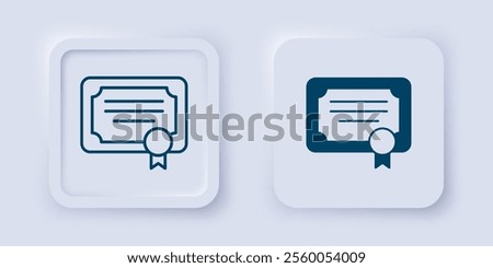 Filled and outline Certificate template icon isolated on grey background. Achievement, award, degree, grant, diploma concepts. Square button. Vector