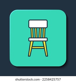 Filled outline Chair icon isolated on blue background. Turquoise square button. Vector