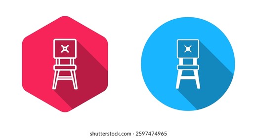 Filled and outline Chair icon isolated with long shadow background.  Vector
