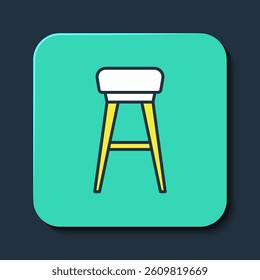 Filled outline Chair icon isolated on blue background. Turquoise square button. Vector