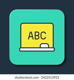 Filled outline Chalkboard icon isolated on blue background. School Blackboard sign. Turquoise square button. Vector