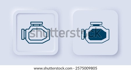 Filled and outline Check engine icon isolated on grey background. Square button. Vector