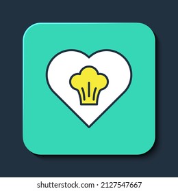 Símbolo relleno Icono de sombrero Chef aislado en fondo azul. Símbolo de cocina. Cocina sombrero. Botón cuadrado turquesa. Vector