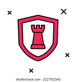 Filled outline Chess shield icon isolated on white background. Business strategy. Game, management, finance.  Vector
