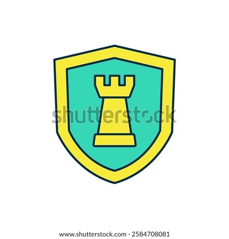 Filled outline Chess shield icon isolated on white background. Business strategy. Game, management, finance.  Vector