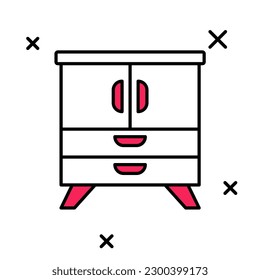Filled outline Chest of drawers icon isolated on white background.  Vector