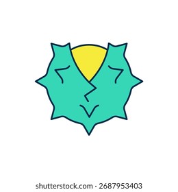 Icono de castaño de contorno lleno aislado sobre fondo blanco. Púas y castaño fuerte.  Vector