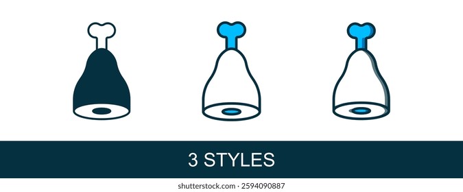Filled outline Chicken leg icon isolated on white background. Chicken drumstick.  Vector