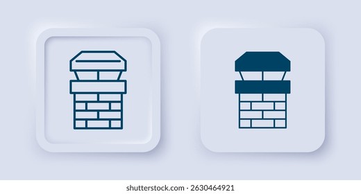 Filled and outline Chimney icon isolated on grey background. Square button. Vector