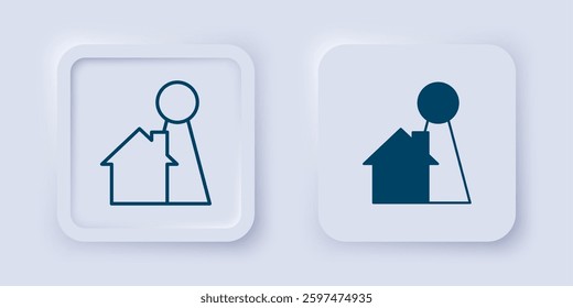 Filled and outline Chip for board game icon isolated on grey background. Square button. Vector