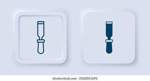 Filled and outline Chisel tool for wood icon isolated on grey background. Square button. Vector