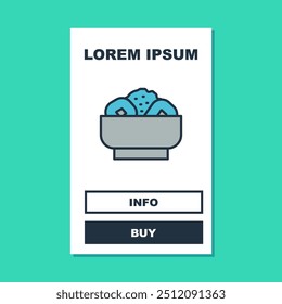 Filled outline Chow mein on plate icon isolated on turquoise background. Asian food.  Vector