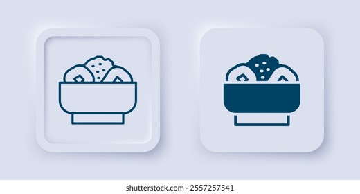 Filled and outline Chow mein on plate icon isolated on grey background. Asian food. Square button. Vector