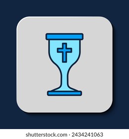 Filled outline Christian chalice icon isolated on blue background. Christianity icon. Happy Easter.  Vector