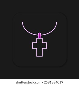 Filled outline Christian cross on chain icon isolated on black background. Church cross. Flat filled outline style with shadow. Vector