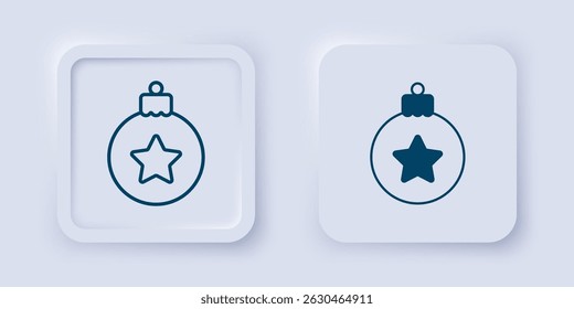 Filled and outline Christmas ball icon isolated on grey background. Merry Christmas and Happy New Year. Square button. Vector