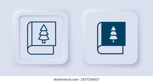 Filled and outline Christmas book cover or flyer template icon isolated on grey background. Merry Christmas and Happy New Year. Square button. Vector