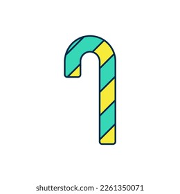 Filled outline Christmas candy cane with stripes icon isolated on white background. Merry Christmas and Happy New Year.  Vector