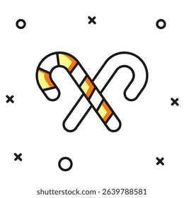 Filled outline Christmas candy cane with stripes icon isolated on white background. Merry Christmas and Happy New Year. Flat filled outline style with shadow. Vector