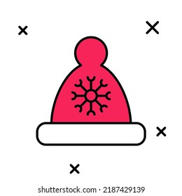 Filled outline Christmas Santa Claus hat icon isolated on white background. Merry Christmas and Happy New Year.  Vector