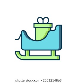 Filled outline Christmas santa claus sleigh with sack bag icon isolated on white background. Merry Christmas and Happy New Year. Flat filled outline style with shadow. Vector