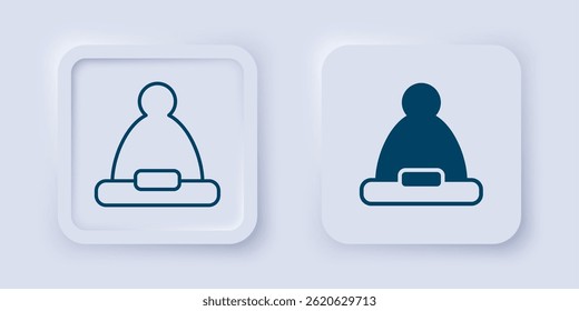 Filled and outline Christmas Santa Claus hat icon isolated on grey background. Merry Christmas and Happy New Year. Square button. Vector