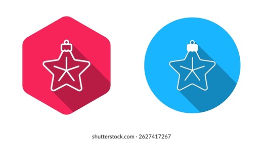 Filled and outline Christmas star icon isolated with long shadow background. Merry Christmas and Happy New Year.  Vector