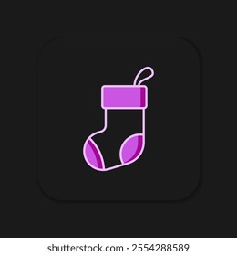 Filled outline Christmas stocking icon isolated on black background. Merry Christmas and Happy New Year. Flat filled outline style with shadow. Vector