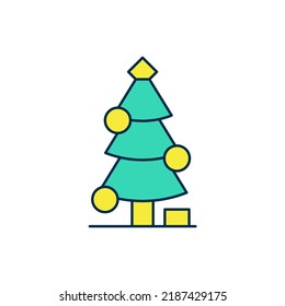 Filled outline Christmas tree with decorations icon isolated on white background. Merry Christmas and Happy New Year.  Vector