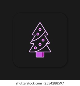 Filled outline Christmas tree with decorations icon isolated on black background. Merry Christmas and Happy New Year. Flat filled outline style with shadow. Vector