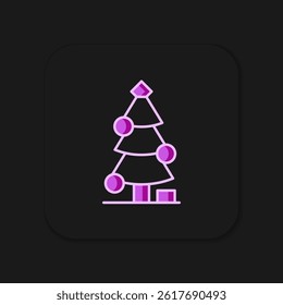 Filled outline Christmas tree with decorations icon isolated on black background. Merry Christmas and Happy New Year. Flat filled outline style with shadow. Vector