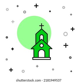 Filled Outline Church Building Icon Isolated On White Background. Christian Church. Religion Of Church.  Vector