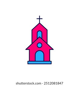 Filled outline Church building icon isolated on white background. Christian Church. Religion of church.  Vector