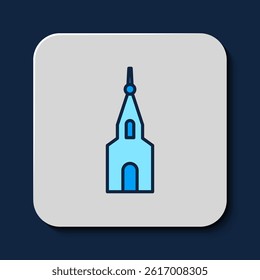 Filled outline Church building icon isolated on blue background. Christian Church. Religion of church.  Vector