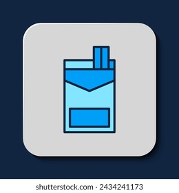 Icono de caja de paquete de cigarrillos con contorno relleno aislado sobre fondo azul. Paquete de cigarrillos.  Vector