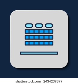 Filled outline Cinema auditorium with screen and seats icon isolated on blue background.  Vector