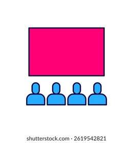 Filled outline Cinema auditorium with screen icon isolated on white background.  Vector