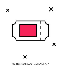 Filled outline Cinema ticket icon isolated on white background.  Vector