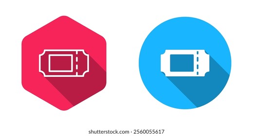 Filled and outline Cinema ticket icon isolated with long shadow background.  Vector