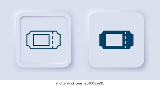 Filled and outline Cinema ticket icon isolated on grey background. Square button. Vector