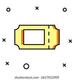 Filled outline Cinema ticket icon isolated on white background. Flat filled outline style with shadow. Vector