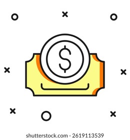 Filled outline Cinema ticket icon isolated on white background. Flat filled outline style with shadow. Vector