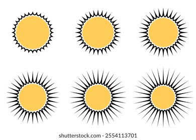 filled outline circle frame box sun icon background set pack
