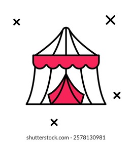 Filled outline Circus tent icon isolated on white background. Carnival camping tent. Amusement park.  Vector