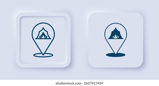 Filled and outline Circus tent icon isolated on grey background. Carnival camping tent. Amusement park. Square button. Vector