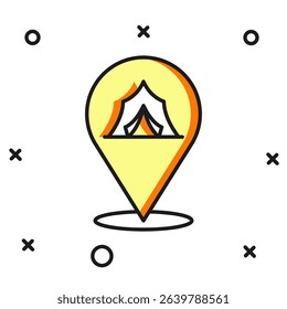 Filled outline Circus tent icon isolated on white background. Carnival camping tent. Amusement park. Flat filled outline style with shadow. Vector