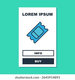 Filled outline Circus ticket icon isolated on turquoise background. Amusement park.  Vector