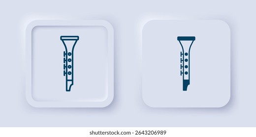 Filled and outline Clarinet icon isolated on grey background. Musical instrument. Square button. Vector