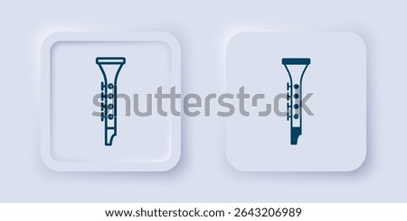 Filled and outline Clarinet icon isolated on grey background. Musical instrument. Square button. Vector